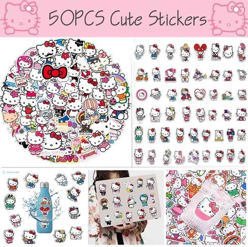 Kawaii Hello Pink Kitty Merchandise Stuff Gift Set for Girls, Cute Kitty Cat Accessories Drawstring Bag,Purse, Keychain Lanyard,Badge Card Holder,Button Pins, Friend Necklace,Bracelet,Stickers in Saudi Arabia