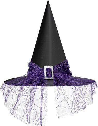 إبداعات Spooktacular الهالوين قبعة الساحرة للنساء، قبعات ساحرة من الدانتيل باللون الأحمر والأرجواني للبالغين، إكسسوارات الهالوين النسائية in Saudi Arabia