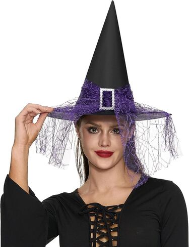 إبداعات Spooktacular الهالوين قبعة الساحرة للنساء، قبعات ساحرة من الدانتيل باللون الأحمر والأرجواني للبالغين، إكسسوارات الهالوين النسائية in Saudi Arabia