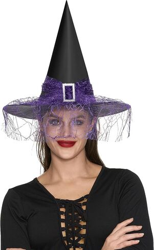 إبداعات Spooktacular الهالوين قبعة الساحرة للنساء، قبعات ساحرة من الدانتيل باللون الأحمر والأرجواني للبالغين، إكسسوارات الهالوين النسائية in Saudi Arabia