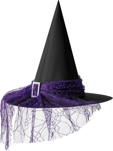 إبداعات Spooktacular الهالوين قبعة الساحرة للنساء، قبعات ساحرة من الدانتيل باللون الأحمر والأرجواني للبالغين، إكسسوارات الهالوين النسائية in Saudi Arabia