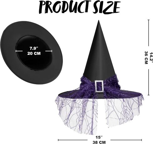 إبداعات Spooktacular الهالوين قبعة الساحرة للنساء، قبعات ساحرة من الدانتيل باللون الأحمر والأرجواني للبالغين، إكسسوارات الهالوين النسائية in Saudi Arabia