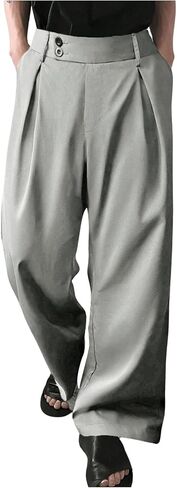 OYOANGLE Men's Pleated High Waist Wide Leg Pants Loose Fit Casual Pants with Pocket in Kuwait