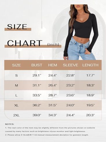 REORIA Women's V Neck Long Sleeve Slim Fitted Crop Tops Soft Layering Basic Shirt 2024 Fall Going Out Top in Saudi Arabia