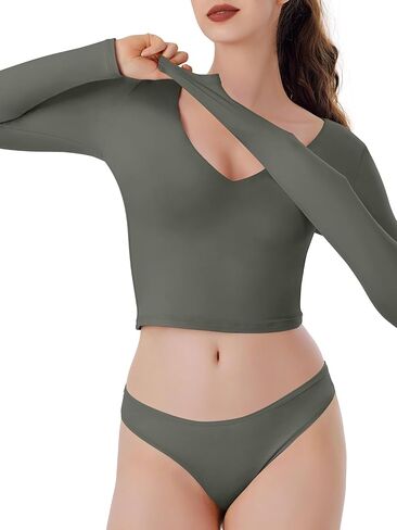 REORIA Women's V Neck Long Sleeve Slim Fitted Crop Tops Soft Layering Basic Shirt 2024 Fall Going Out Top in Saudi Arabia