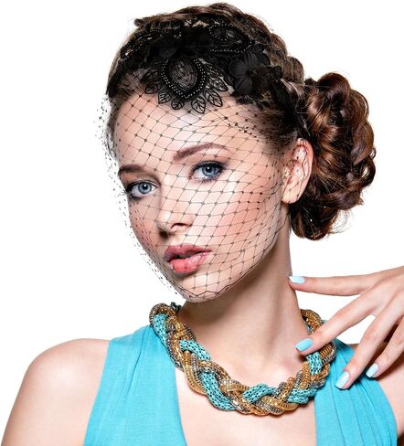 1920s Fascinator شبكة الحجاب جنازة الحجاب للنساء الأسود الزفاف الحجاب الأسود عقال الشاي حزب الفاسناتور الحجاب جنازة خوذة للنساء in Saudi Arabia