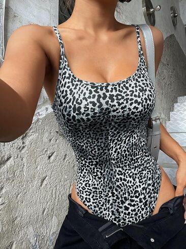Milumia Women Leopard Sexy Cami Bodysuits Tops Y2k Slim Fit Leotards in Saudi Arabia