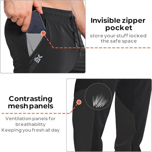BROKIG Mens INZIP Workout Jogger Track Pants,Contrast Gym Athletic Sweatpants Lightweight Running Pants Zipper Pockets in Kuwait