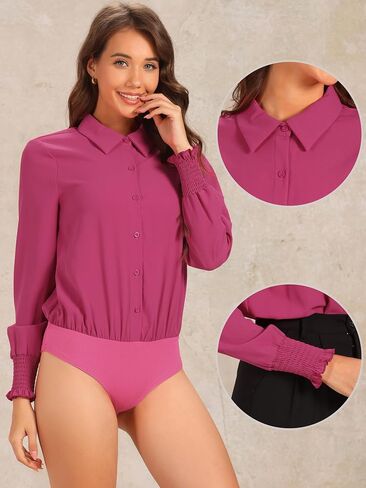 Allegra K Long Sleeves Leotard Shirt for Women's Collared Business Dressy Bodysuit Top in Saudi Arabia