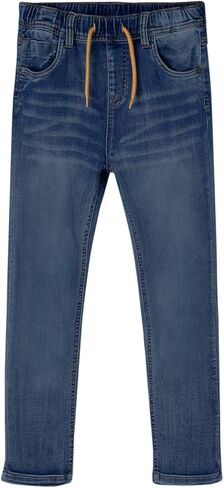 Haloumoning Boys Jeans Kids Elastic Waist Straight Leg Denim Pants with Drawstring 4-14 Years in Kuwait