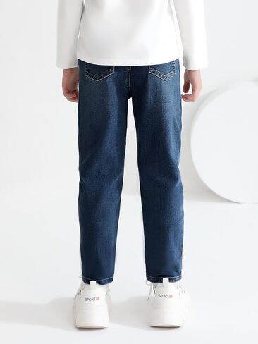 Haloumoning Boys Jeans Kids Elastic Waist Straight Leg Denim Pants with Drawstring 4-14 Years in Kuwait