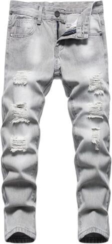 Boy's Stretch Comfy Ripped Jeans Skinny Stylish Distressed Washed Denim Jeans Pants in Kuwait