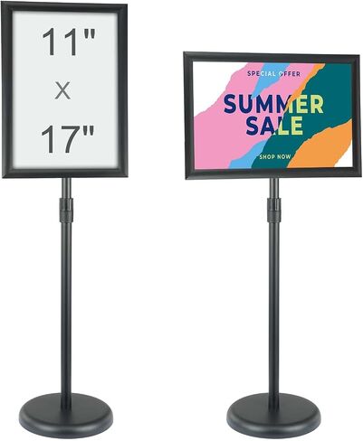 VEVOR Pedestal Sign Holder, 11 x 17 Inch Vertical and Horizontal Adjustable Poster Stand, Heavy-Duty Floor Standing Sign Holder with Round Base for Display, Advertisement, and Outdoor, Black in Saudi Arabia