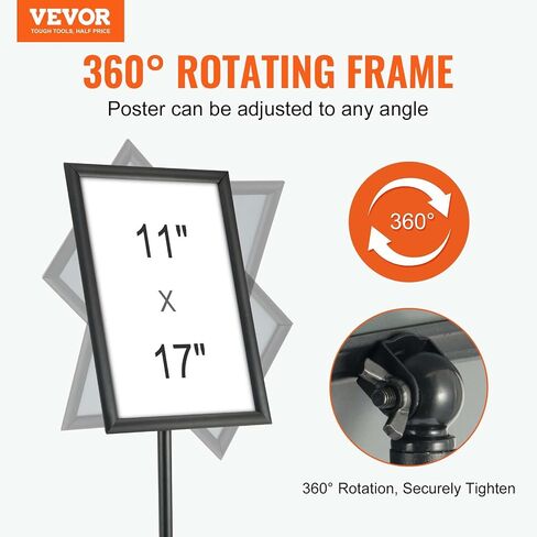 VEVOR Pedestal Sign Holder, 11 x 17 Inch Vertical and Horizontal Adjustable Poster Stand, Heavy-Duty Floor Standing Sign Holder with Round Base for Display, Advertisement, and Outdoor, Black in Saudi Arabia