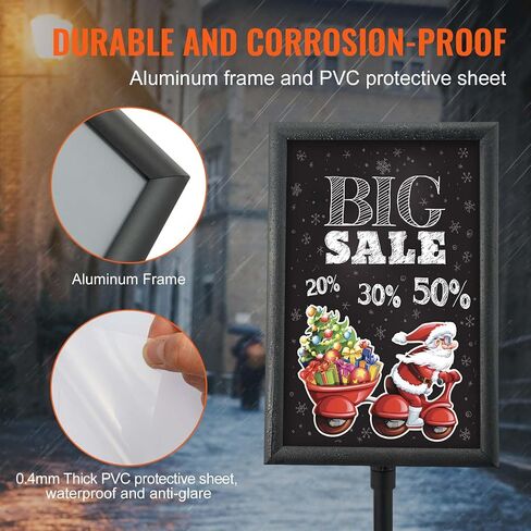 VEVOR Pedestal Sign Holder, 11 x 17 Inch Vertical and Horizontal Adjustable Poster Stand, Heavy-Duty Floor Standing Sign Holder with Round Base for Display, Advertisement, and Outdoor, Black in Saudi Arabia
