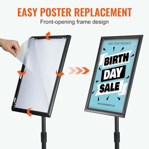 VEVOR Pedestal Sign Holder, 11 x 17 Inch Vertical and Horizontal Adjustable Poster Stand, Heavy-Duty Floor Standing Sign Holder with Round Base for Display, Advertisement, and Outdoor, Black in Saudi Arabia