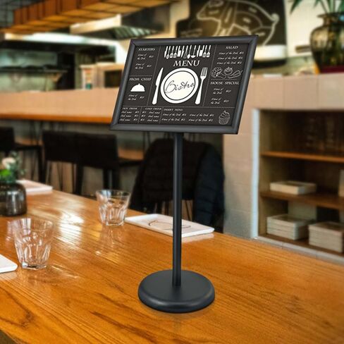 VEVOR Pedestal Sign Holder, 11 x 17 Inch Vertical and Horizontal Adjustable Poster Stand, Heavy-Duty Floor Standing Sign Holder with Round Base for Display, Advertisement, and Outdoor, Black in Saudi Arabia