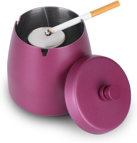 Ash Tray, Cigar Ashtrays for Outdoors, Cigar Ashtrays for Patio, Car Ashtray with Lid Smell Proof, Weed Tray, Stainless-steel Portable Ashtray(Rose Red-L) in Saudi Arabia