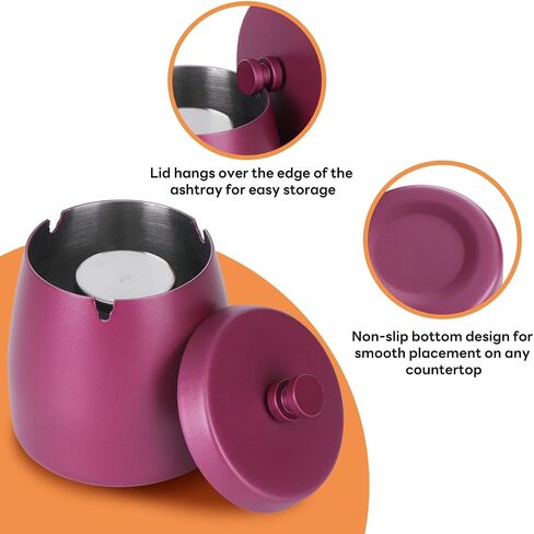 Ash Tray, Cigar Ashtrays for Outdoors, Cigar Ashtrays for Patio, Car Ashtray with Lid Smell Proof, Weed Tray, Stainless-steel Portable Ashtray(Rose Red-L) in Saudi Arabia