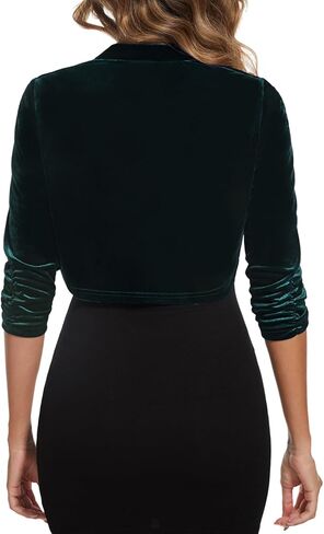 سترة نسائية من MINTILIMIT مخملية بوليرو تتغاضى عن سترة قصيرة مكشكشة 3/4 كم مفتوحة من الأمام لحفلات الكوكتيل والفستان in Kuwait