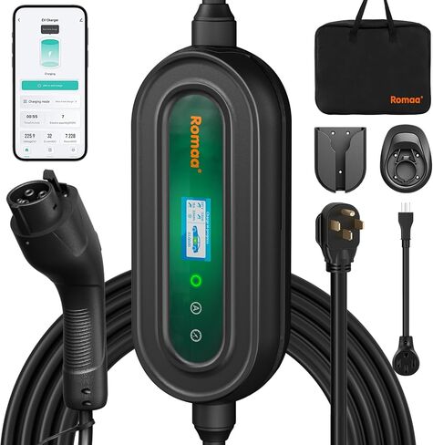 Level 2 EV Charger Portable EV Charger Level 2 with 32A, 240V, NEMA 14-50, 25ft Cable, J1772 Charger, Adjustable Current, Delay Timer, EV Chargers for Home Level 2, App Control, FCC & ETL Certified in Saudi Arabia