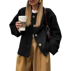 Tweed Jackets for Women 2024 Fall Long Sleeve Business Button Down Casual Cropped Blazer with Pockets