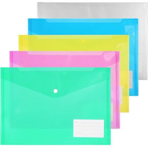 Plastic File Folders, 50 PCS Plastic Envelopes with Snap Closure, Plastic Folders for Documents, A4 Letter Size Clear Envelopes Folders, File Bags, Reusable Document Envelopes Pouch