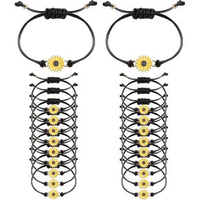 20PCS Handmade Sunflower Bracelets Adjustable Boho Sunflower Daisy Charm Bracelets Braided Rope Sunflower Bracelets Pinky Promise Friendship Bracelet for Couples Women
