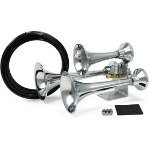 HornBlasters Outlaw 12/24-Volt Train Horn - 3 Chrome Trumpets - Big Sound