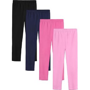 4 Pack Leggings for Girls Kids Girls Thick Leggings Cotton Girls Pants for Toddler Full Length Stretchy