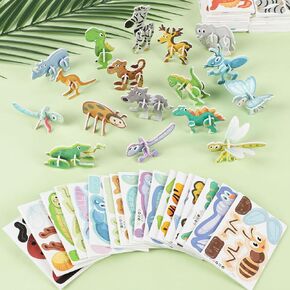 LOMIMOS 50Pcs Educational 3D Cartoon Puzzle for Kids,Insect and Animal Learning Educational Paper Puzzle Toy for DIY Crafts Birthday Party Favor Gifts.