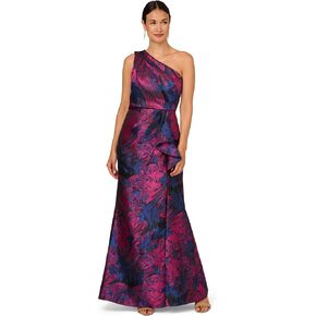 Adrianna Papell Women's One Shoulder Jacquard Gown