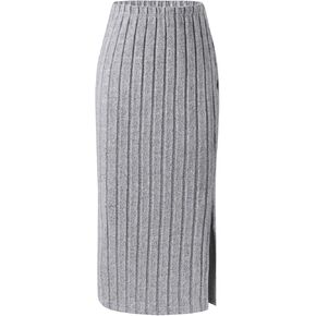 OYOANGLE Girl's Split Side Ribbed Knit Midi Skirt Elastic High Waist Casual Skirts