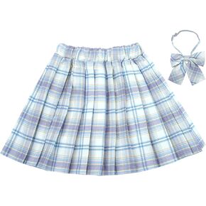 Kids Girls Pleated Plaid Skirt with Inner Shorts Elastic High Waist School Uniform Mini JK Skorts
