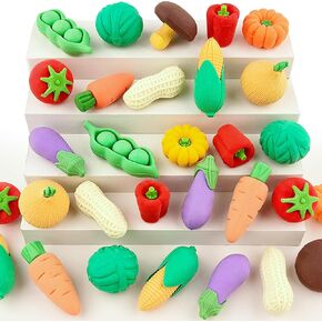 30 pcs Vegetable Erasers for Kids Desk Pet Classroom Prizes,3D Take Apart Pencil Erasers Puzzle Erasers for Kids Class Treasure Box,Game Rewards,Party Favors