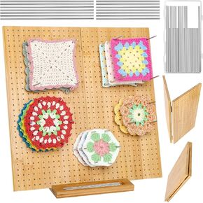15.4" Foldable Crochet Blocking Board, Upgrade Large Blocking Board Crocheting with 30 Pcs Pins, Granny Square Blocking Boards Crochet Projects, Wooden Knitting Blocking Board for Blocking Crochet