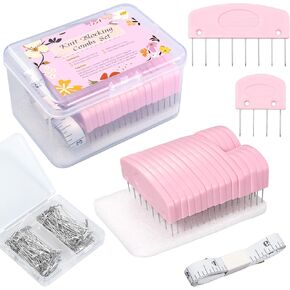 Knit Blocking Pins Kit,20Pcs Knit Blocking Combs,100 T-pins for Blocking Knitting,Crochet, Lace or Needlework Projects,Knitting Block Tool for Blocking Mats