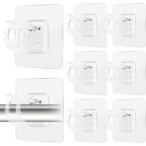 No Drill Curtain Rod Brackets 8PCS No Drilling Self Adhesive Curtain Rod Holder Hooks Nail Free Adjustable Curtain Rod Hooks Curtain Hangers for Bathroom Kitchen Home Bathroom and Hotel