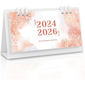 Small Desk Calendar 2024-2025, Pink Monthly Desktop Calendar - Runs From September 2024 Until June.2026, 6.8" x 3.7", Mini Standing Flip 2025 Calendar for Home, School and Office Supplies