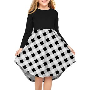 Arshiner Girls Long Sleeve Floral Dress Casual Boho Twirly Skater Swing Dresses