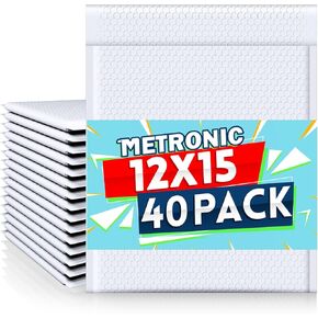 Metronic Large Bubble Mailers 12x15 Inch 40 Pack Waterproof Padded Envelopes White Bubble Envelopes Opaque Cushioning Mailer for Shipping Clothes, Books,Jewelry Makeup Supplies