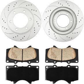 Torchbeam Front Drilled and Slotted Brake Kit Rotors and Performance Ceramic Pads Pair of 2 Replacement for 2003-2009 4Runner, 2005-2021 Tacoma, 2007-2014 FJ-CRUISER 31327+D976