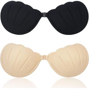 Shell Shaped Adhesive Bra Adhesive Strapless Bra for Women, 2 Pairs of Reusable Backless Invisible Push Up