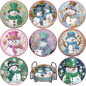 8 Pcs Christmas Diamond Painting Coasters Kits with Holder,Snowman Diamond Art Coaster Kits for Adults & Kids,Paint with Diamonds Coasters Craft Supplies for Holiday Decor Gifts