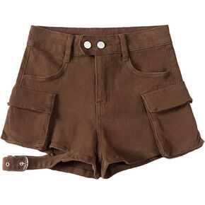 Women's high Waisted Perforated Denim Shorts Gothic Double Button Work Shorts Casual Mini hot Pants
