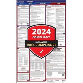 2024 Utah and Federal Labor Law Poster (English, UT State) - OSHA Compliant All-in-One Laminated Poster