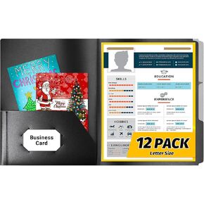 Fastener File Folder,Plastic Folders with Pockets,Reinforced Heavy Duty Pocket Folder with Brad,Manila,1/3 Cut Tabs,Letter Size,12 Pack,Black