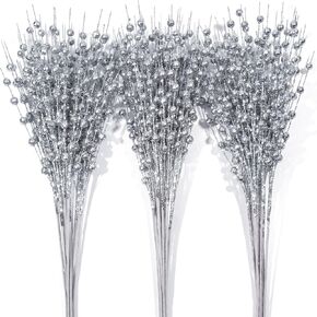 24-Pack Champagne Christmas Tree Ornaments, Christmas Tree Picks, Artificial Glitter Branches 17 Inch Christmas Berry Branches for Christmas Tree, Vase, Holiday, Wedding, Party Decor