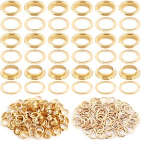 PECMER 200 PCS Gold Eyelets and Grommets- 0.24 Inch Copper Eyelets Grommets with Washers for Belt Bag Tag Scrapbook-6mm Eyelets for Paper Crafts and Fabric Shoes