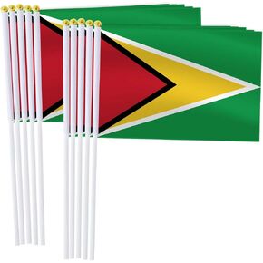 25 Pack Guyana Handheld Small Flag,Mini Guyanese Hand Held Miniature Stick Decor
